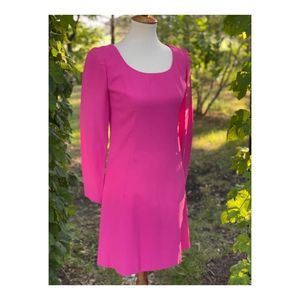Vintage 50s Hot Pink Mod Mini Dress Scoop Neck